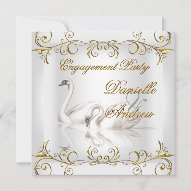 Verlobung Swans Gold Sepia Elegantes Party Einladung (Vorderseite)