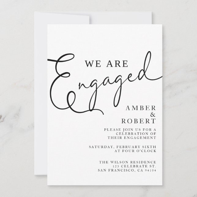 Verlobung, Verlobt, Moderne Hochzeit, minimalistis Einladung (Vorderseite)