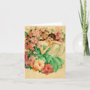 Verlobung Vintager romantischer Paare und Blume Karte