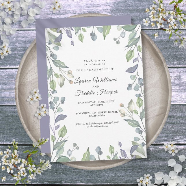 Verlobung Watercolor Lilac Floral Grüne Einladung (Watercolor Lilac Floral Greenery Engagement Invitation)