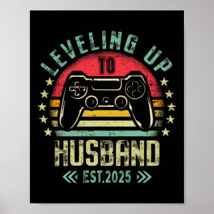 Verlobungs-T-Shirt für Gamer Bräutigam Leveling Up Poster
