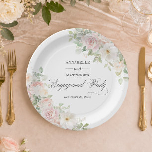 Verlobungsfeier Elegante sanfte rosa Rosen  Pappteller