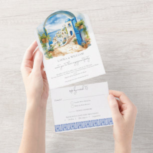 Verlobungsfeier Santorin Griechenland mit Rsvp All In One Einladung