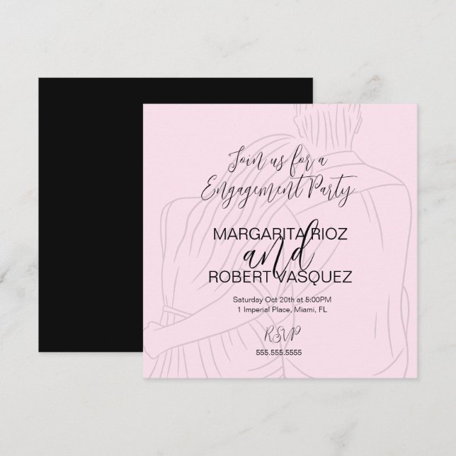 Verlobungsfeier Schriftzug Paar umarmt Rosa Save The Date (Vorne/Hinten)
