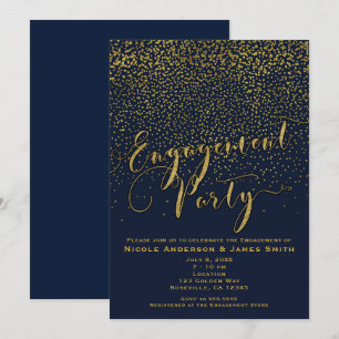 VERLOBUNGSPARTY Dusche Navy Blau & Gold Konfetti Einladung