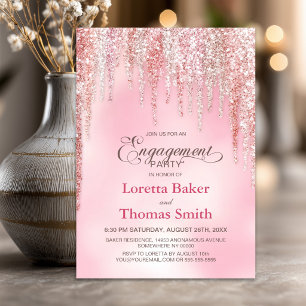 Verlobungsparty mit rosa Glitter Einladung