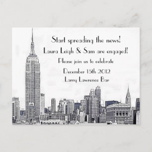 Verlobungsparty NYC Skyline Etched 01 Einladungspostkarte