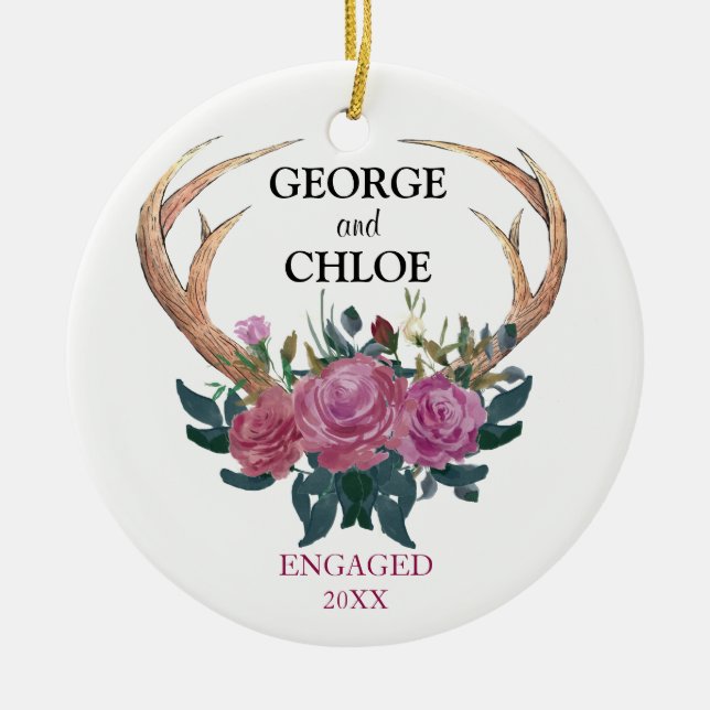 Verlobungsverzierung | Geweih-Blumen1. Weihnachten Keramikornament (Vorne)