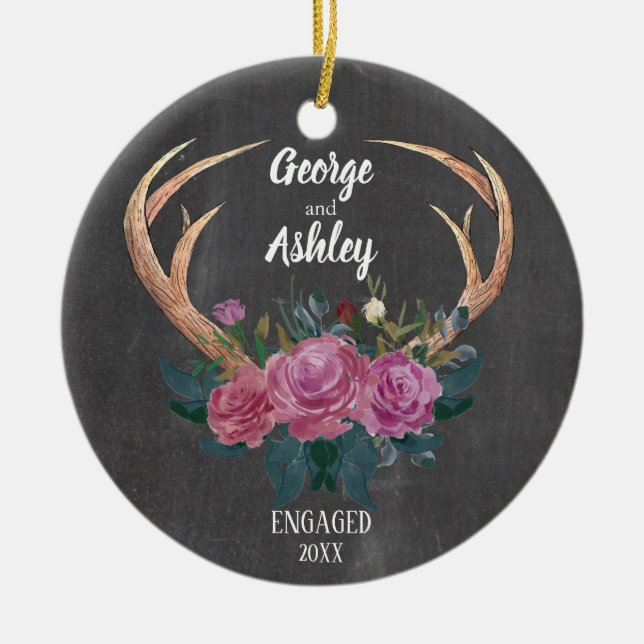 Verlobungsverzierung | Geweih-Blumen1. Weihnachten Keramikornament (Vorne)
