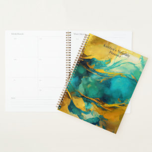 Verlockendes Blau und Gold abstrakt bedruckt Planer