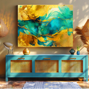 Verlockendes Blau und Gold abstrakt  Leinwanddruck