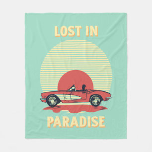 Verloren im Paradies – Retro Cabrio Sonnenuntergan Fleecedecke