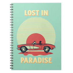 Verloren im Paradies – Retro Cabrio Sonnenuntergan Notizblock