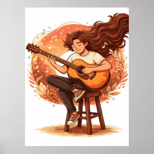 Verloren in der Musik Gemütlicher Gitarrist Ästhet Poster