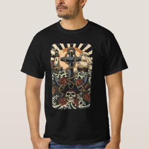 Verlorene Piraten im Ozean Halftone Schwarz T-Shirt