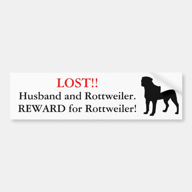 Verlorener Ehemann und Rottweiler. Belohnung! Autoaufkleber (Vorne)