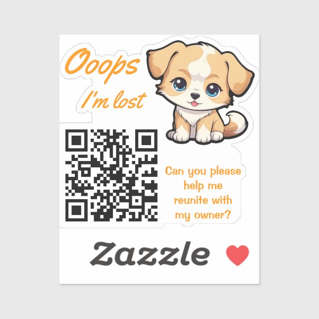 Verlorenes-Item-Rückgabe-QR-Sticker Süßer Welpe Aufkleber (Blatt)