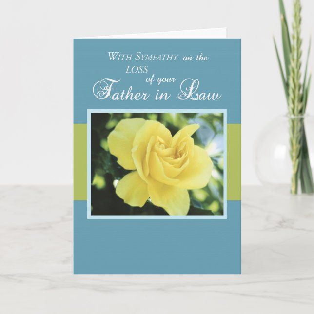 Verlust des Schwiegervaters mit Gelber Rose, Beile Karte (Vorderseite)