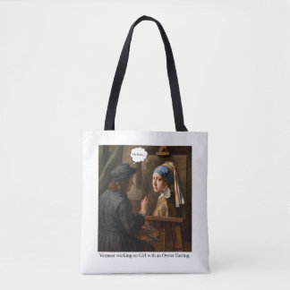 Vermeer arbeitet an Mädchen mit Austern-Ohrring. Tasche