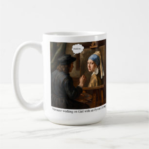 Vermeer bei der Arbeit an Mädchen mit Perlenohrrin Kaffeetasse