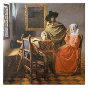Vermeer - Das Glas Wein, berühmtes Gemälde Fliese