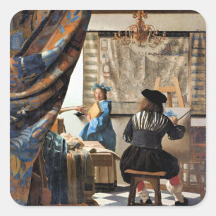 Vermeer - Die Malkunst Quadratischer Aufkleber