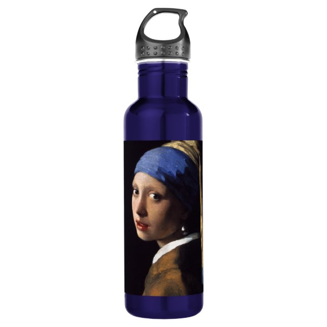 Vermeer Girl Pearl Earring Masterpiece Malerei Edelstahlflasche (Vorderseite)