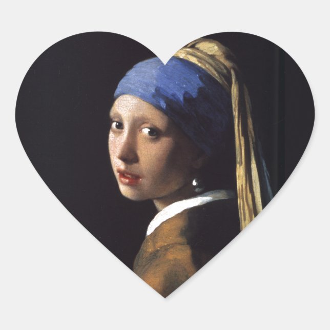 Vermeer Girl Pearl Earring Masterpiece Malerei Herz-Aufkleber (Vorderseite)
