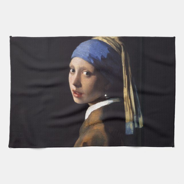 Vermeer Girl Pearl Earring Masterpiece Malerei Küchentuch (Horizontal)