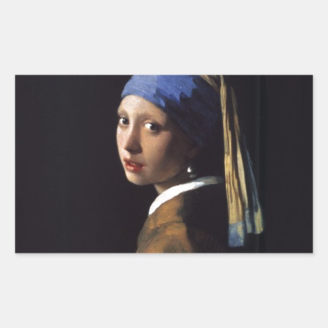 Vermeer Girl Pearl Earring Masterpiece Malerei Rechteckiger Aufkleber (Vorderseite)