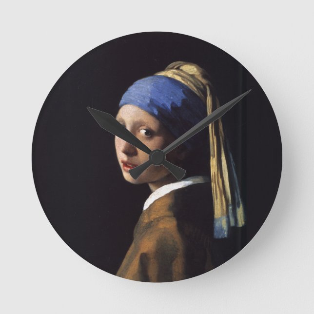 Vermeer Girl Pearl Earring Masterpiece Malerei Runde Wanduhr (Vorderseite)