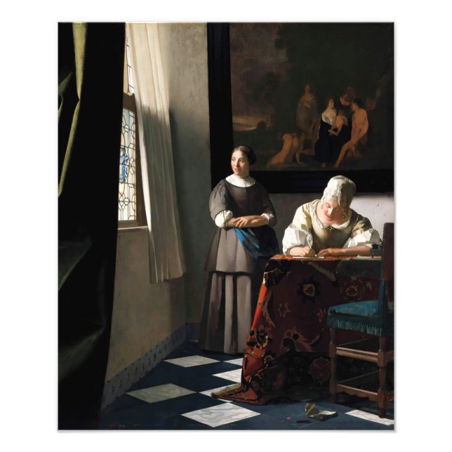 Vermeer - Lady schreibt einen Brief mit ihrer Freu Fotodruck (Vorne)