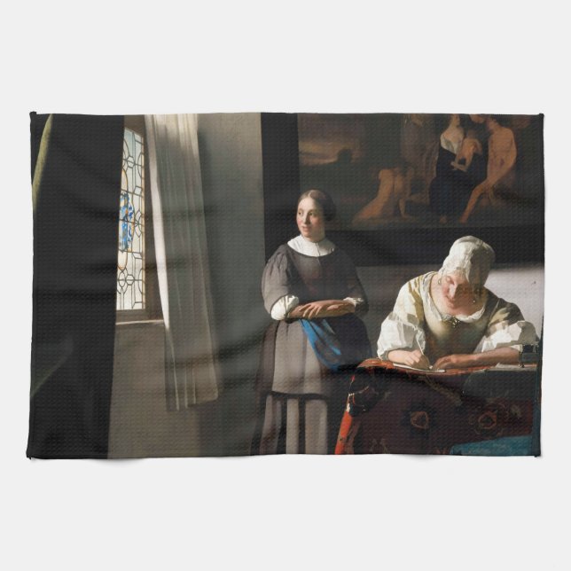 Vermeer - Lady schreibt einen Brief mit ihrer Freu Geschirrtuch (Horizontal)