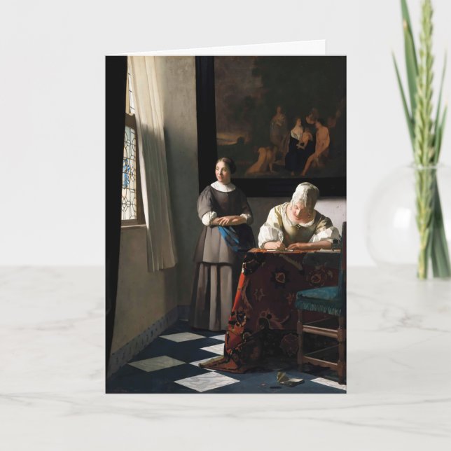 Vermeer - Lady schreibt einen Brief mit ihrer Freu Karte (Vorderseite)