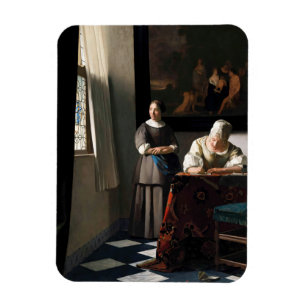 Vermeer - Lady schreibt einen Brief mit ihrer Freu Magnet