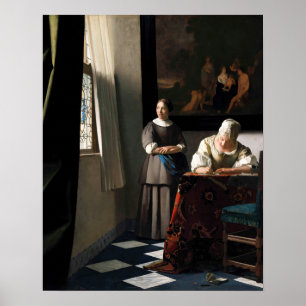 Vermeer - Lady schreibt einen Brief mit ihrer Freu Poster