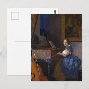 Vermeer - Lady Sitzt in einer jungfräulichen Kunst Postkarte