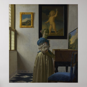 Vermeer - Lady Stehend in einer Jungfrau von 1674 Poster