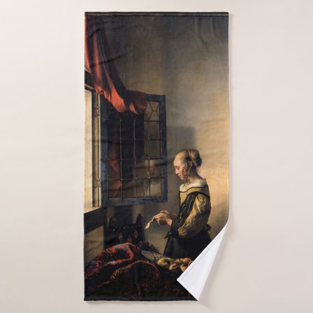 Vermeer - Mädchen, die einen Buchstaben in einem o Badhandtuch Set (Badehandtuch)