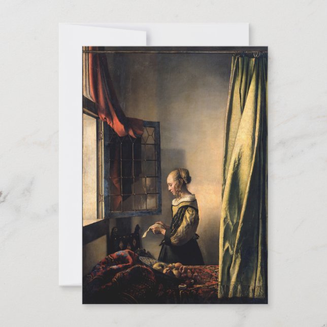 Vermeer - Mädchen, die einen Buchstaben in einem o Dankeskarte (Vorderseite)