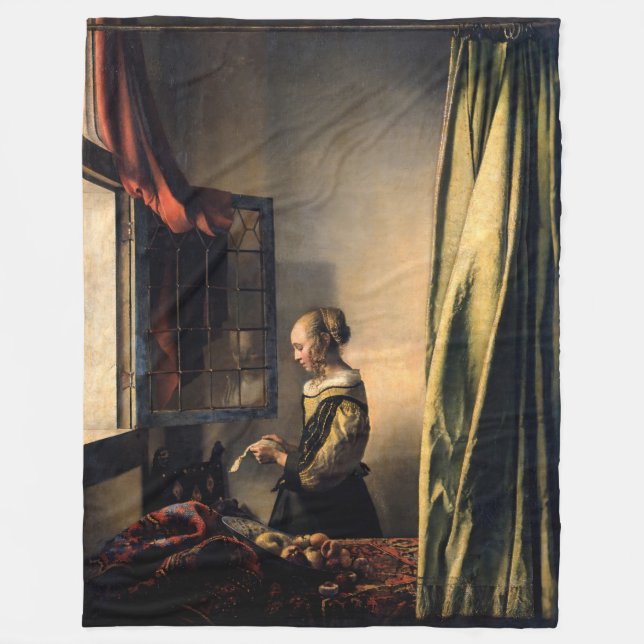 Vermeer - Mädchen, die einen Buchstaben in einem o Fleecedecke (Vorderseite)