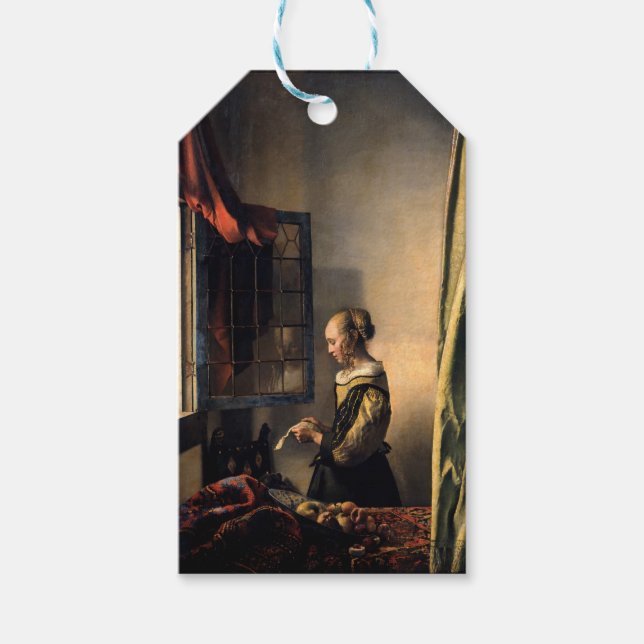 Vermeer - Mädchen, die einen Buchstaben in einem o Geschenkanhänger (Vorderseite)