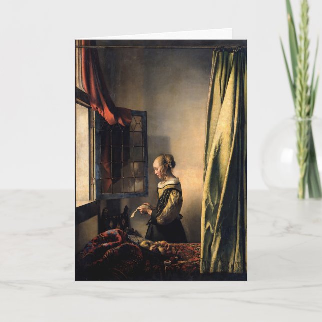 Vermeer - Mädchen, die einen Buchstaben in einem o Karte (Vorderseite)