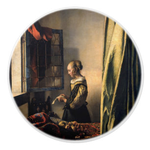 Vermeer - Mädchen, die einen Buchstaben in einem o Keramikknauf