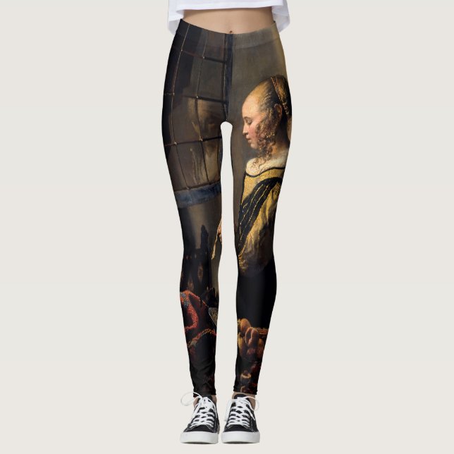 Vermeer - Mädchen, die einen Buchstaben in einem o Leggings (Vorderseite)