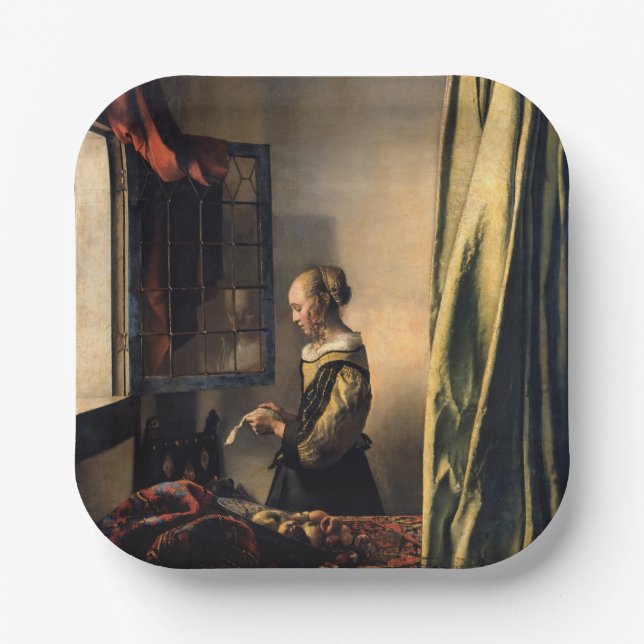 Vermeer - Mädchen, die einen Buchstaben in einem o Pappteller (Vorderseite)