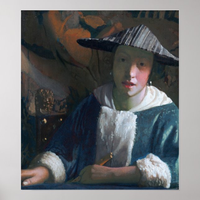 Vermeer - Mädchen mit einem Flute 1670 Poster (Vorne)