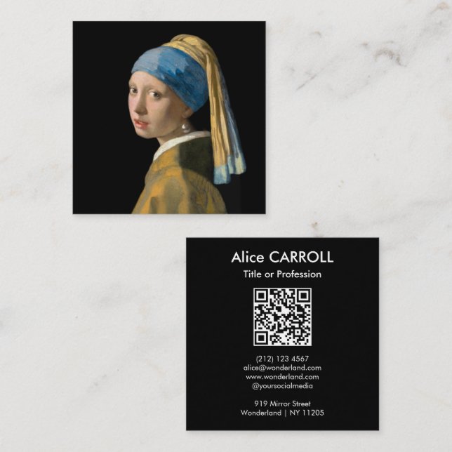 Vermeer - Mädchen mit Perlenohrring - QR-Code Quadratische Visitenkarte (Vorne/Hinten)