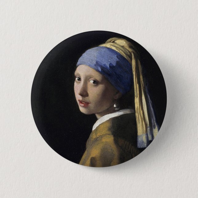 Vermeer-Malerei - Mädchen mit Perlenohrring Button (Vorderseite)