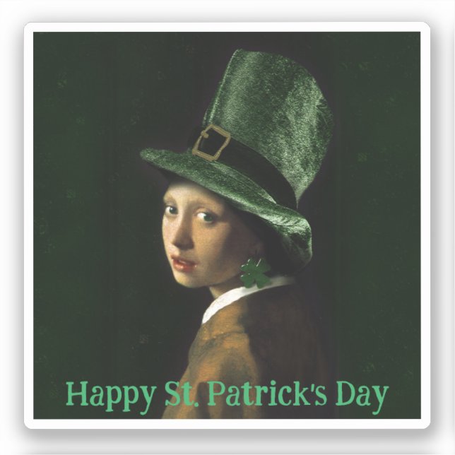 Vermeer Pearl Earring Clover St Patrick's Day Aufkleber (Vorderseite)